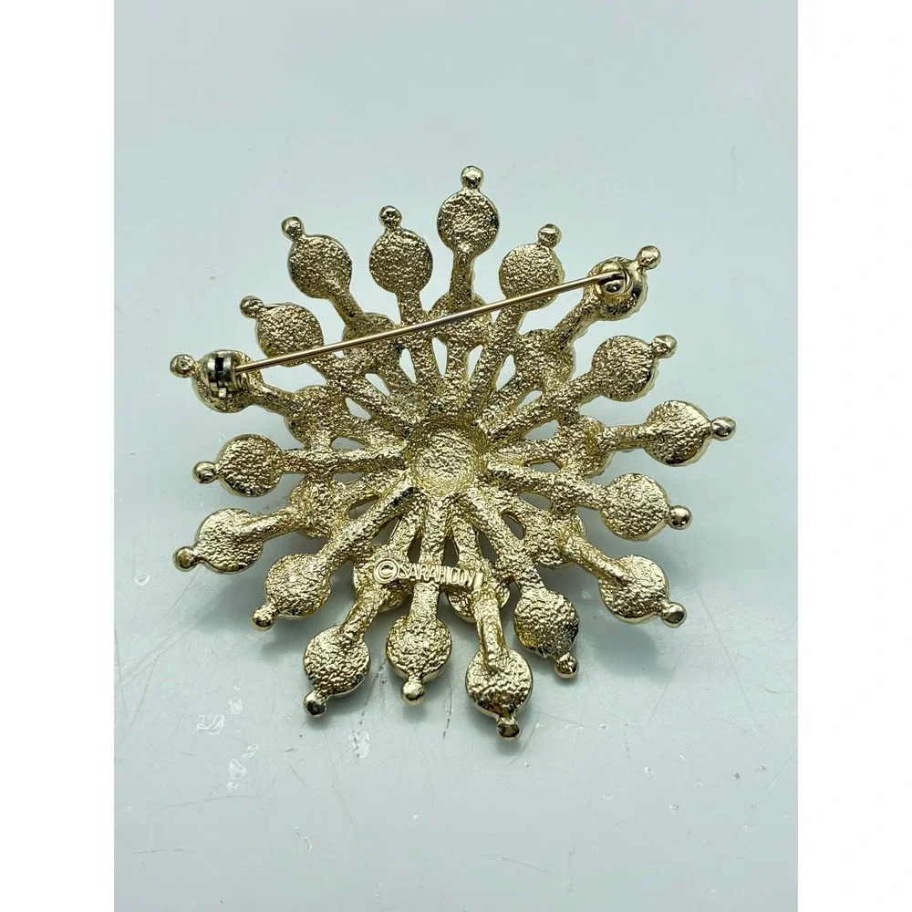 Vintage Sarah Coventry Gold Tone Multi Color Cabochon Sunburst Brooch Pin